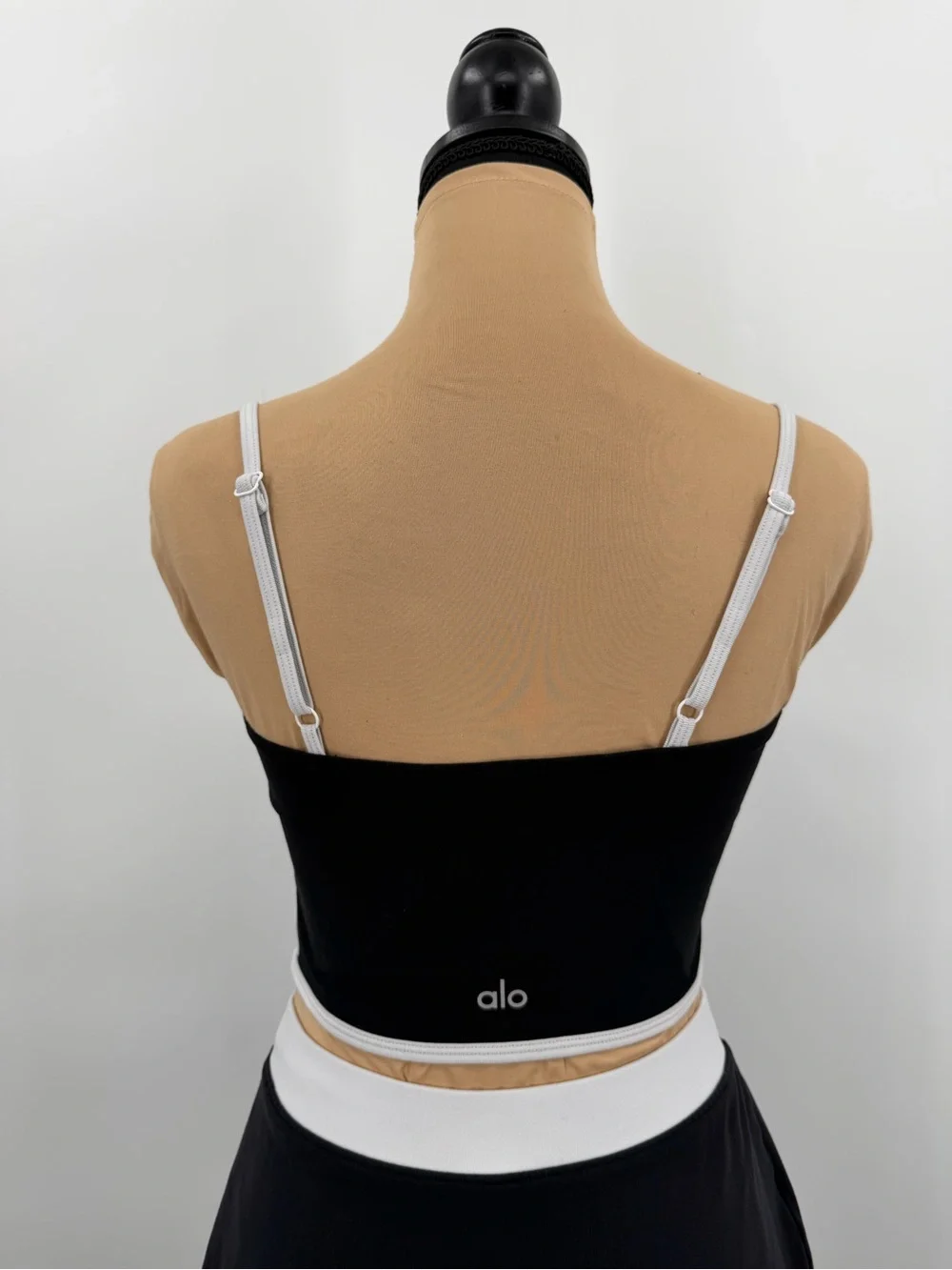 Alo yoga black white airbrush streamlined matching bra tank & skirt set S/XS